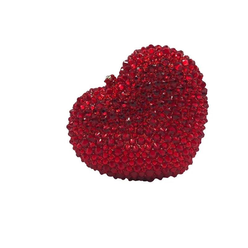 Heart shape crystal clutch bag