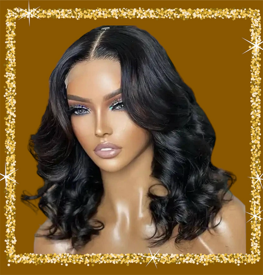 Deep wave French frontal synthetic lace wig
