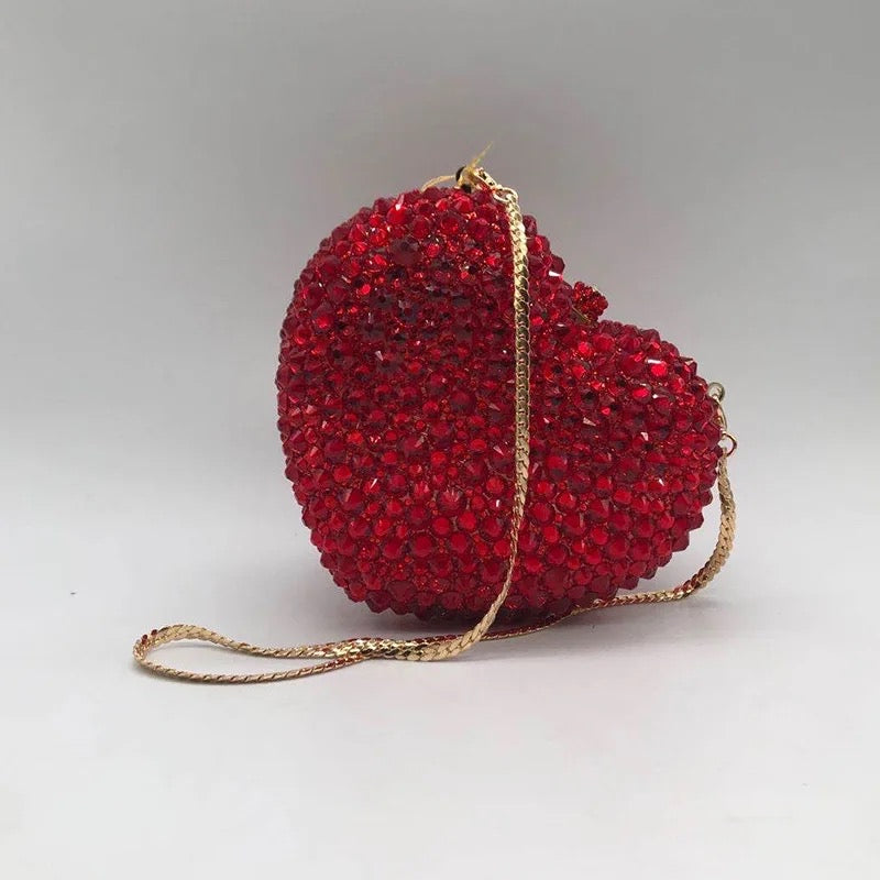 Heart shape crystal clutch bag