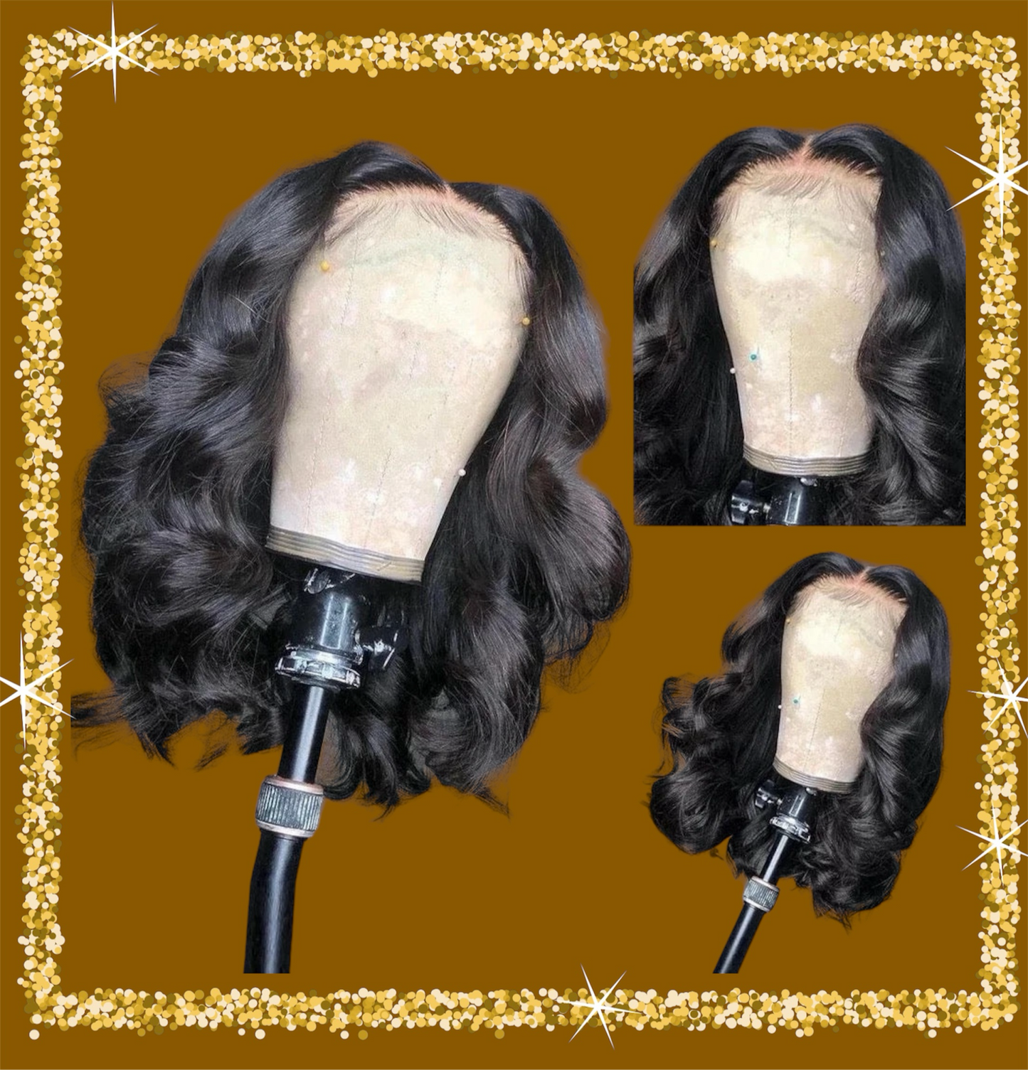 Deep wave French frontal synthetic lace wig